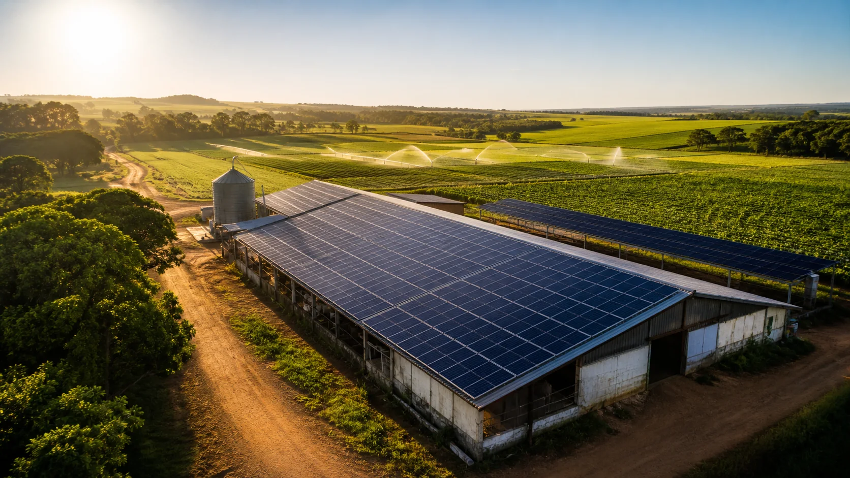 Propriedade rural com geração fotovoltaica integrada à produção