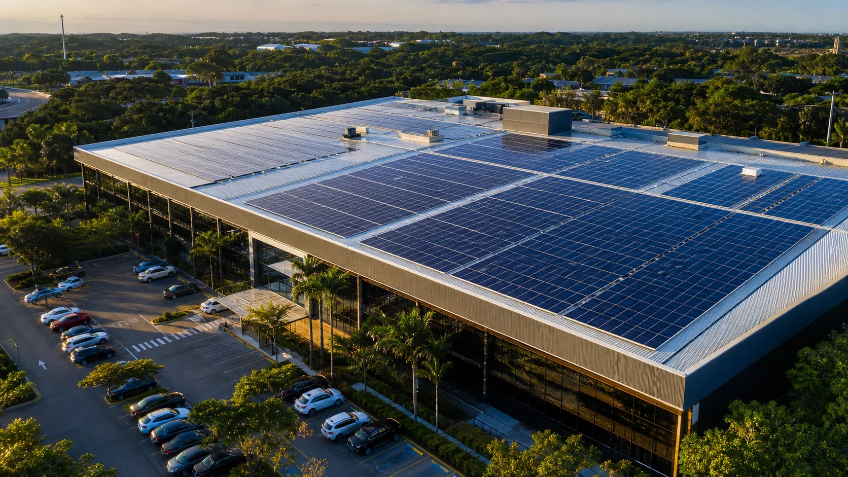 Empreendimento comercial com sistema fotovoltaico de grande cobertura