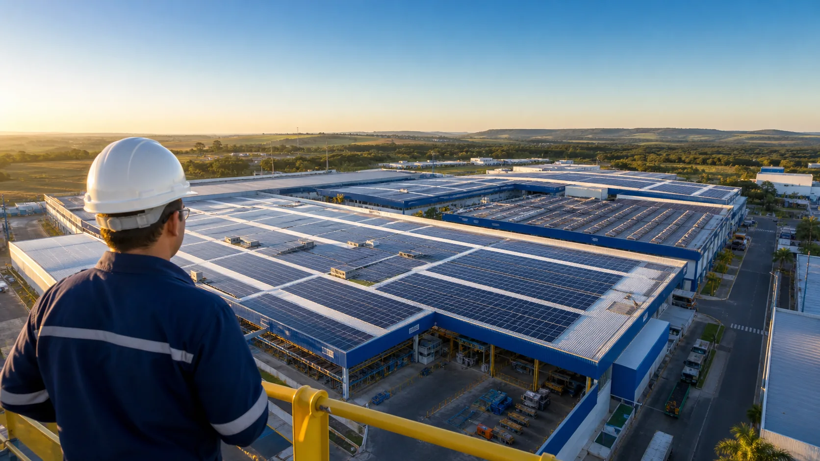 Complexo industrial com geração fotovoltaica em grande escala