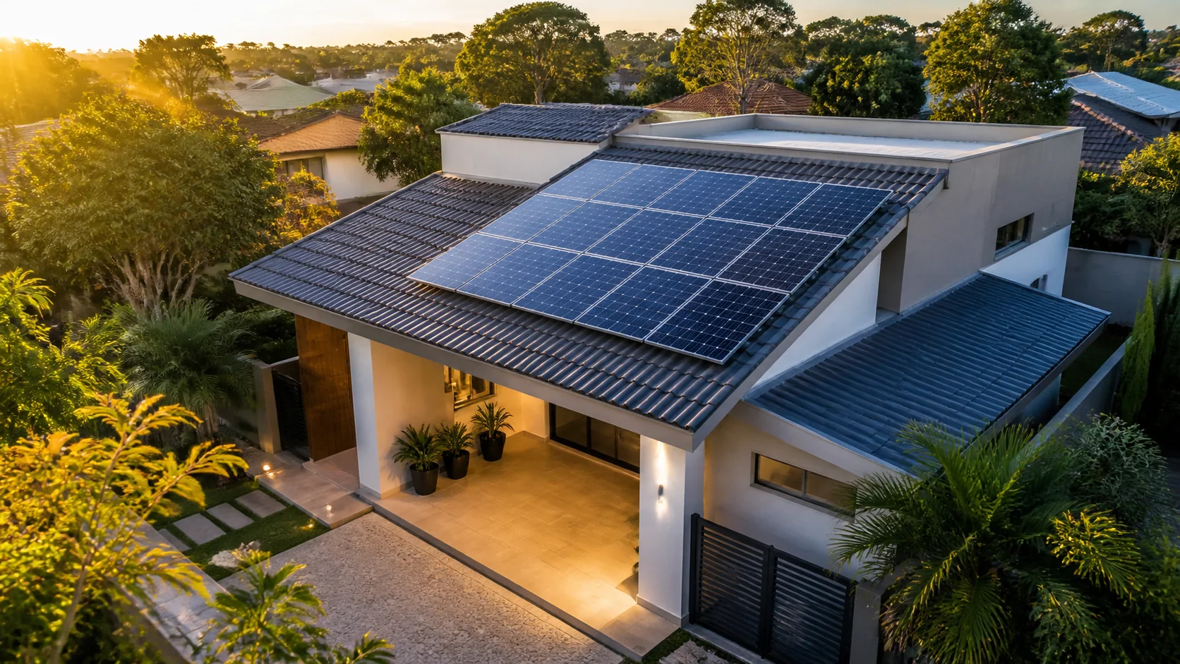 Casa com sistema fotovoltaico dimensionado para consumo residencial